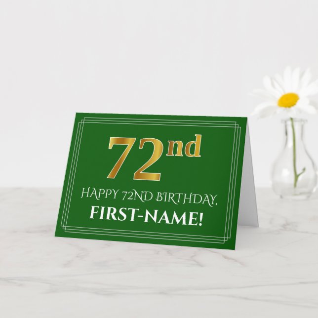 Tarjeta Elegante Faux Gold Look 72nd Birthday, Nombre (Ver (Planta pequeña)
