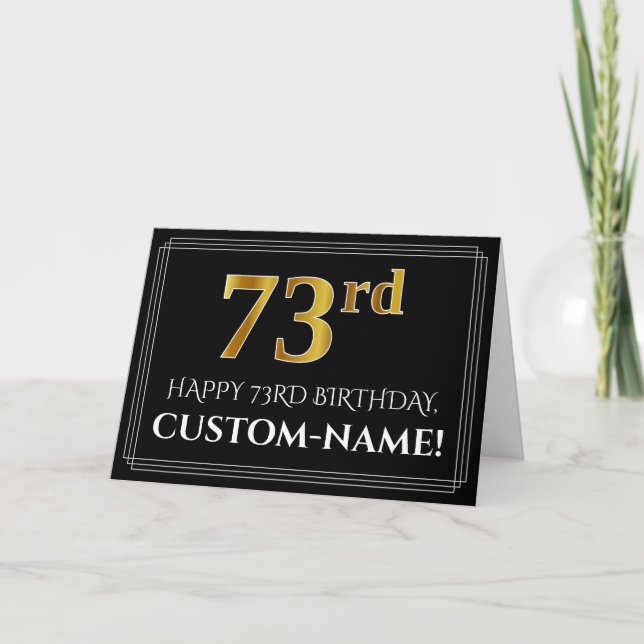 Tarjeta Elegante Faux Gold Look "73" Cumpleaños + Nombre (Anverso)