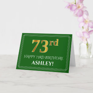 Tarjeta Elegante Faux Gold Look 73rd Birthday, Nombre (Ver