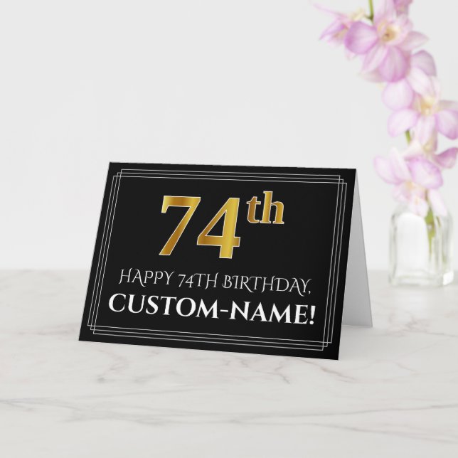 Tarjeta Elegante Faux Gold Look "74th" Cumpleaños + Nombre (Orquídea)