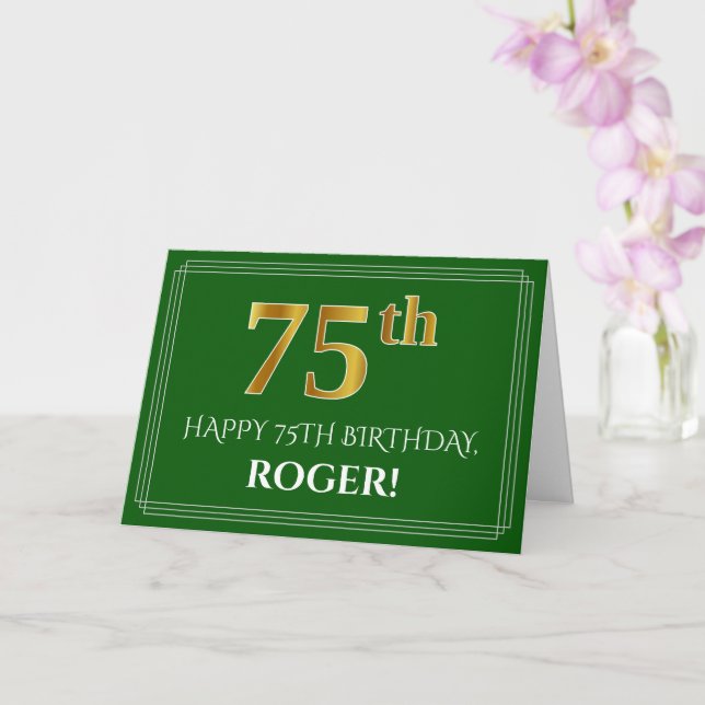 Tarjeta Elegante Faux Gold Look 75th Birthday, Nombre (Ver (Orquídea)