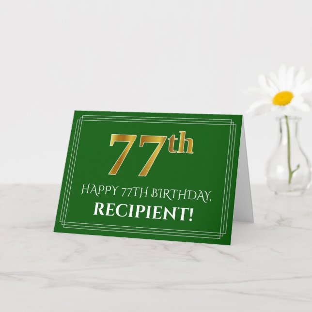 Tarjeta Elegante Faux Gold Look 77th Birthday, Nombre (Ver (Planta pequeña)