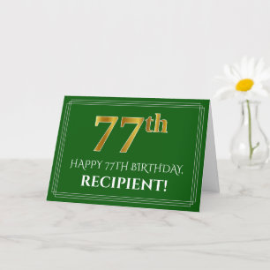 Tarjeta Elegante Faux Gold Look 77th Birthday, Nombre (Ver
