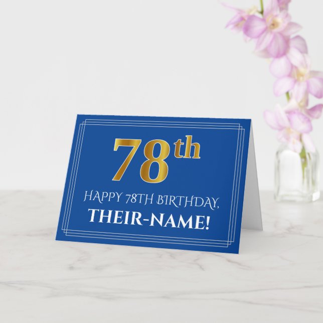 Tarjeta Elegante Faux Gold Look 78th Birthday, Nombre (Azu (Orquídea)