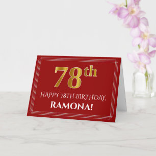 Tarjeta Elegante Faux Gold Look "78th" Cumpleaños, Nombre 