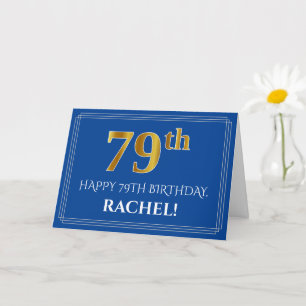 Tarjeta Elegante Faux Gold Look 79th Birthday, Nombre (Azu
