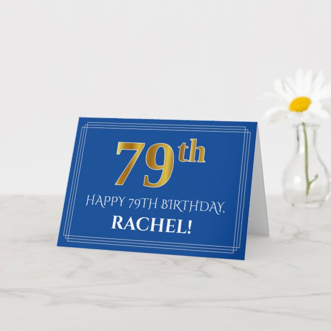 Tarjeta Elegante Faux Gold Look 79th Birthday, Nombre (Azu (Planta pequeña)