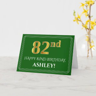 Tarjeta Elegante Faux Gold Look 82nd Birthday, Nombre (Ver