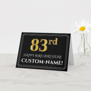 Tarjeta Elegante Faux Gold Look "83" Cumpleaños + Nombre
