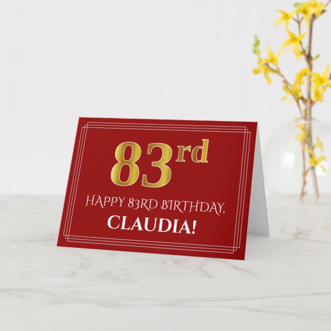Tarjeta Elegante Faux Gold Look "83" Cumpleaños, Nombre (R (flor amarilla)