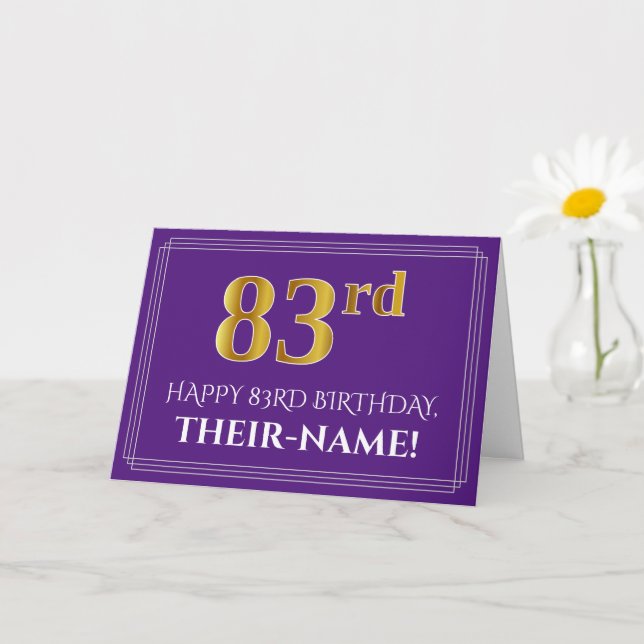 Tarjeta Elegante Faux Gold Look 83 cumpleaños, nombre;Viol (Planta pequeña)