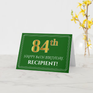 Tarjeta Elegante Faux Gold Look 84th Birthday, Nombre (Ver