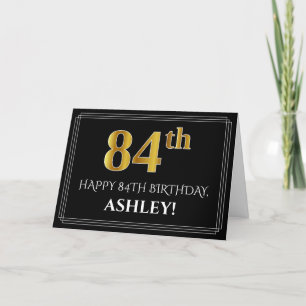Tarjeta Elegante Faux Gold Look "84th" Cumpleaños + Nombre
