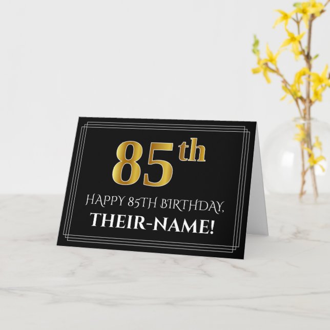 Tarjeta Elegante Faux Gold Look "85th" Cumpleaños + Nombre (flor amarilla)
