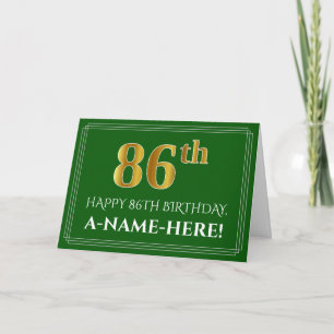 Tarjeta Elegante Faux Gold Look 86th Birthday, Nombre (Ver