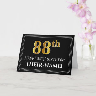 Tarjeta Elegante Faux Gold Look "88th" Cumpleaños + Nombre