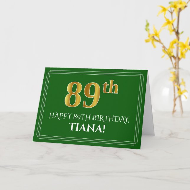 Tarjeta Elegante Faux Gold Look 89th Birthday, Nombre (Ver (flor amarilla)