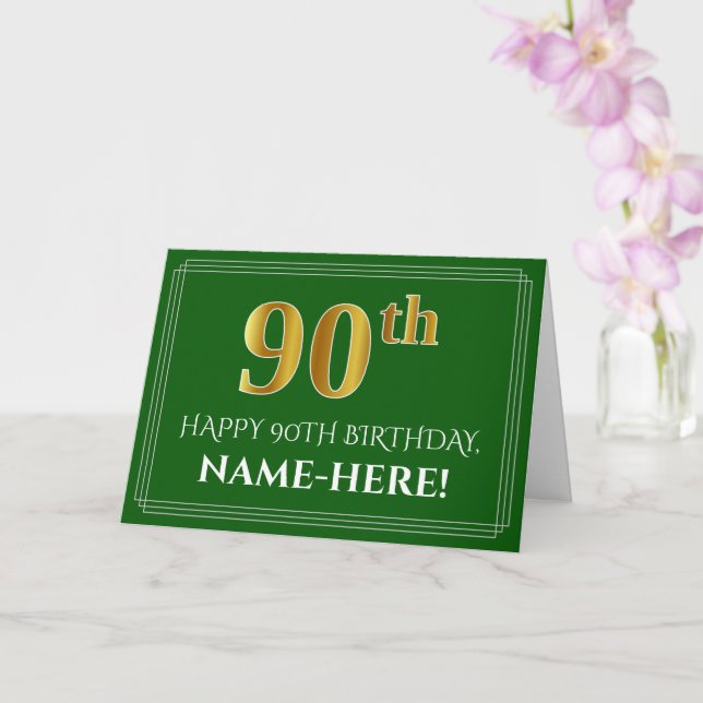 Tarjeta Elegante Faux Gold Look 90th Birthday, Nombre (Ver (Orquídea)