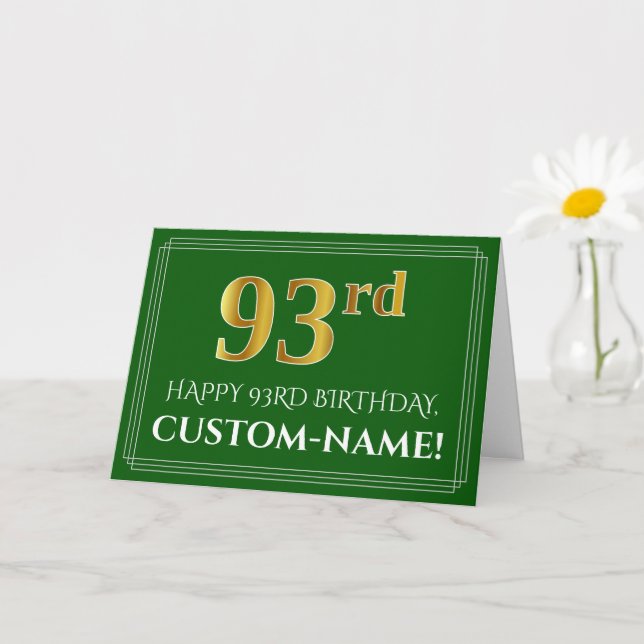 Tarjeta Elegante Faux Gold Look 93rd Birthday, Nombre (Ver (Planta pequeña)