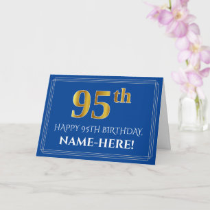 Tarjeta Elegante Faux Gold Look 95th Birthday, Nombre (Azu