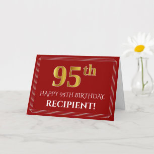 Tarjeta Elegante Faux Gold Look "95th" Cumpleaños, Nombre 