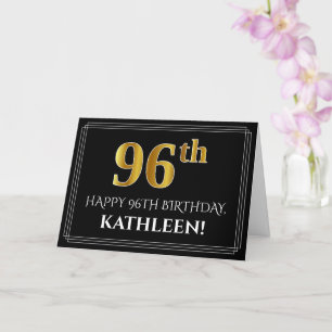Tarjeta Elegante Faux Gold Look "96th" Cumpleaños + Nombre