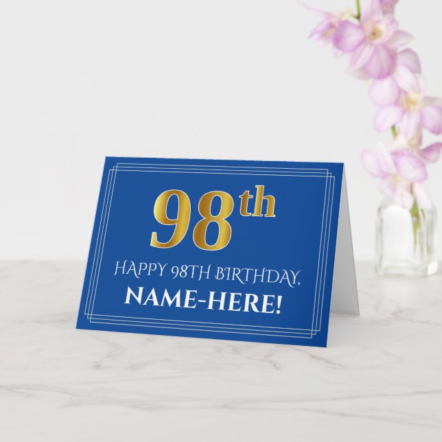Tarjeta Elegante Faux Gold Look 98th Birthday, Nombre (Azu (Orquídea)