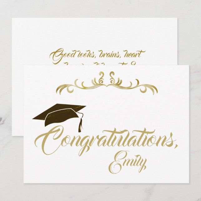 Tarjeta Elegante Felicidades de Oro Graduación Graduada (Anverso / Reverso)
