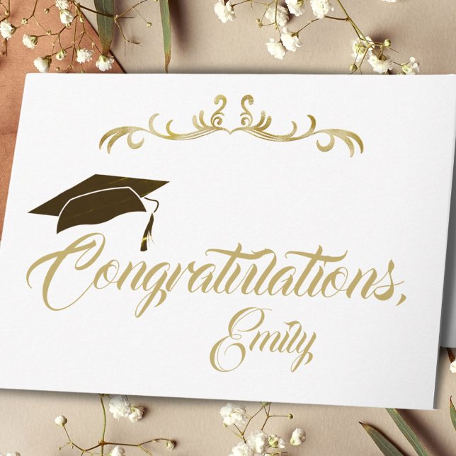 Tarjeta Elegante Felicidades de Oro Graduación Graduada (Subido por el creador)