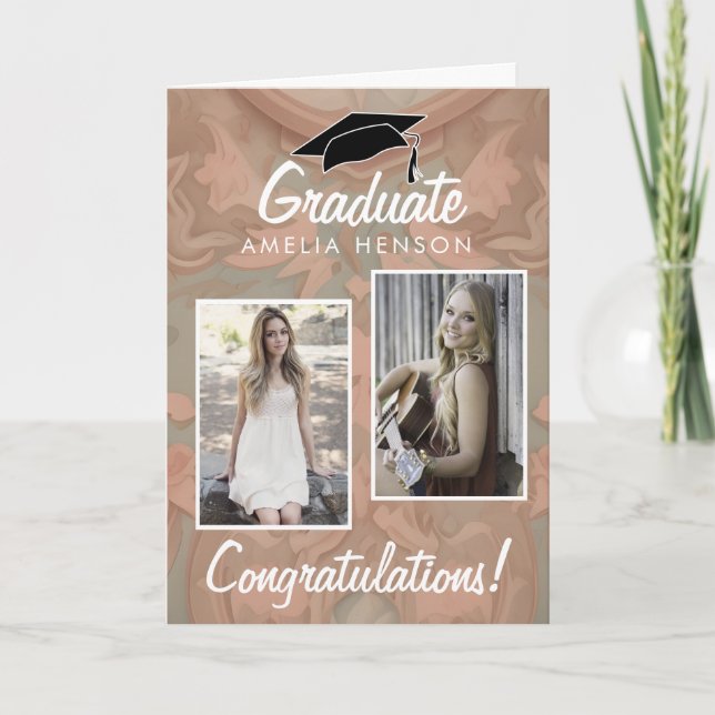 Tarjeta Elegante Felicitaciones Graduado 2 Foto (Anverso)