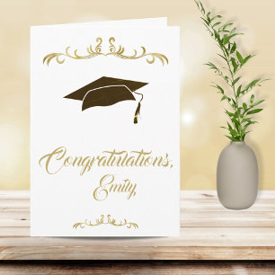 Tarjeta Elegante Felicitaciones Graduado Graduación Dorada