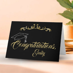 Tarjeta Elegante Felicitaciones Graduado Graduación Dorada