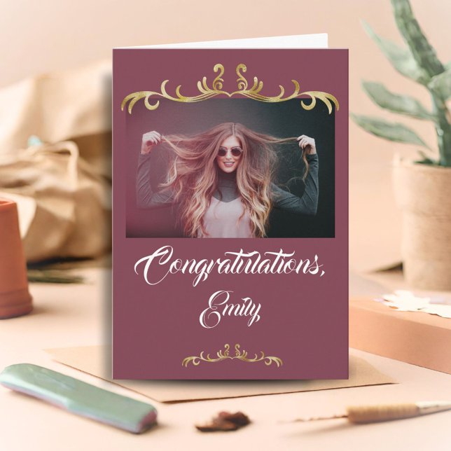 Tarjeta Elegante Felicitaciones Ornament Photo Graduation (Subido por el creador)