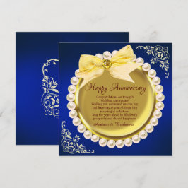 Tarjeta Elegante Feliz 5° Aniversario Boda Oro y Marina