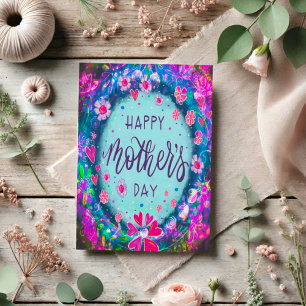 Tarjeta Elegante Feliz Día de la Madre Bonito Floral Azul
