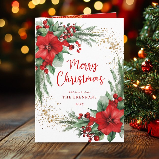 Tarjeta Elegante Feliz Navidad Botánico (Elegant Botanical Merry Christmas Greeting Card)