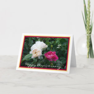Tarjeta Elegante Feliz Segundo Aniversario Boda con Rosas