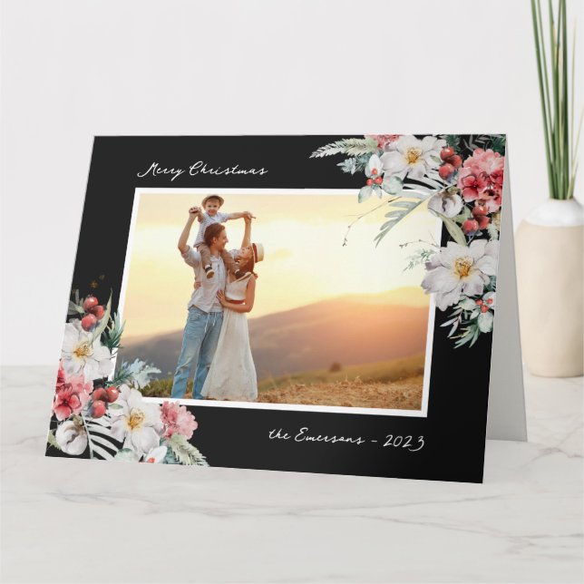 Tarjeta Elegante festividad de Navidades negros (Anverso)