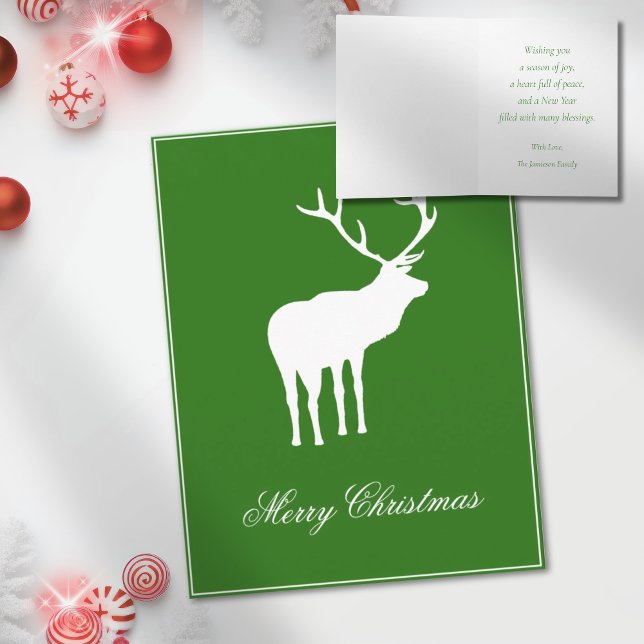 Tarjeta Elegante festividad de reno blanco verde doblado (Subido por el creador)