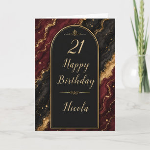 Tarjeta Elegante fiesta de 21 años en negro y rojo burgund