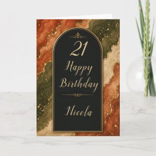 Tarjeta Elegante Fiesta de 21 años en Verde y Terracota