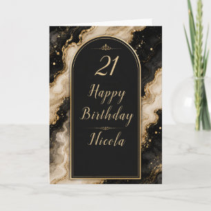 Tarjeta Elegante Fiesta de 21 Cumpleaños en Negro y Dorado
