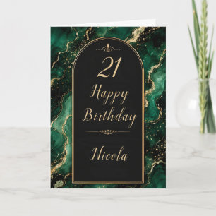 Tarjeta Elegante Fiesta de 21 Cumpleaños en Verde Esmerald