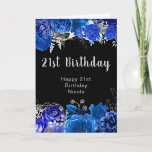 Tarjeta Elegante fiesta de cumpleaños de flores azules y p