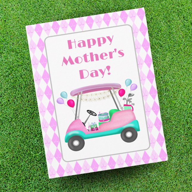 Tarjeta Elegante Fiesta de golf femenina en el día de la m (A Happy Mother's Day golf card! For the golfing Mother who always has her eye on the ball!)