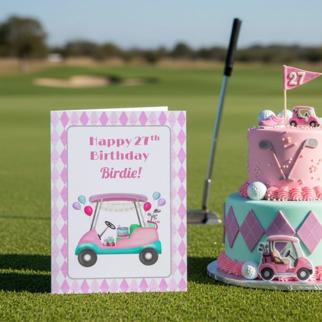 Tarjeta Elegante Fiesta de golf femenino Cart 27 cumpleaño (Subido por el creador)
