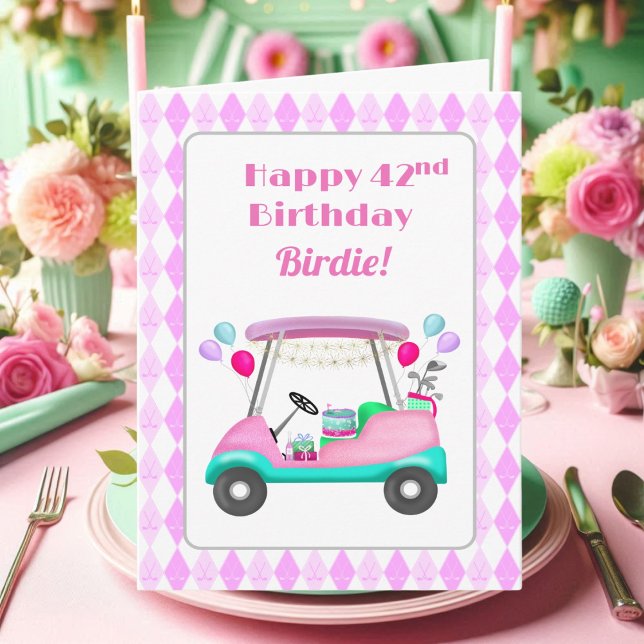 Tarjeta Elegante Fiesta de golf femenino Cart 42º cumpleañ (Subido por el creador)