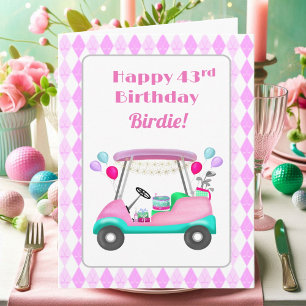 Tarjeta Elegante Fiesta de golf femenino Cart 43 cumpleaño