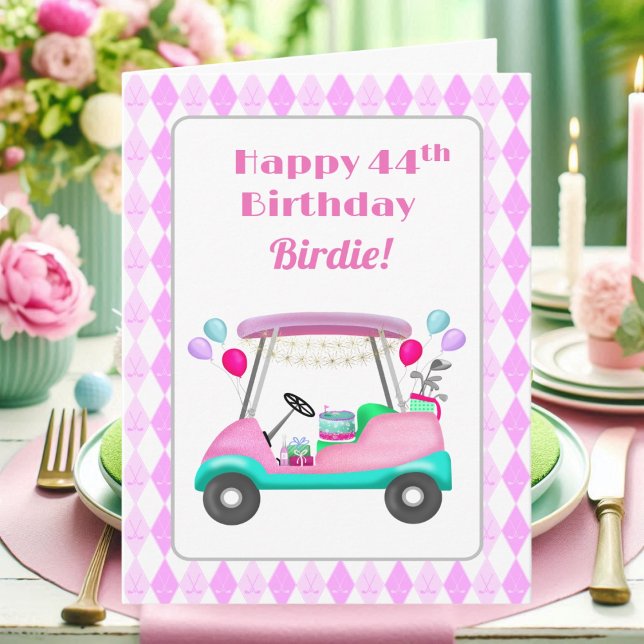 Tarjeta Elegante Fiesta de golf femenino Cart 44th Birthda (Subido por el creador)