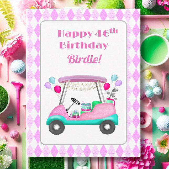 Tarjeta Elegante Fiesta de golf femenino Cart 46º cumpleañ (Subido por el creador)
